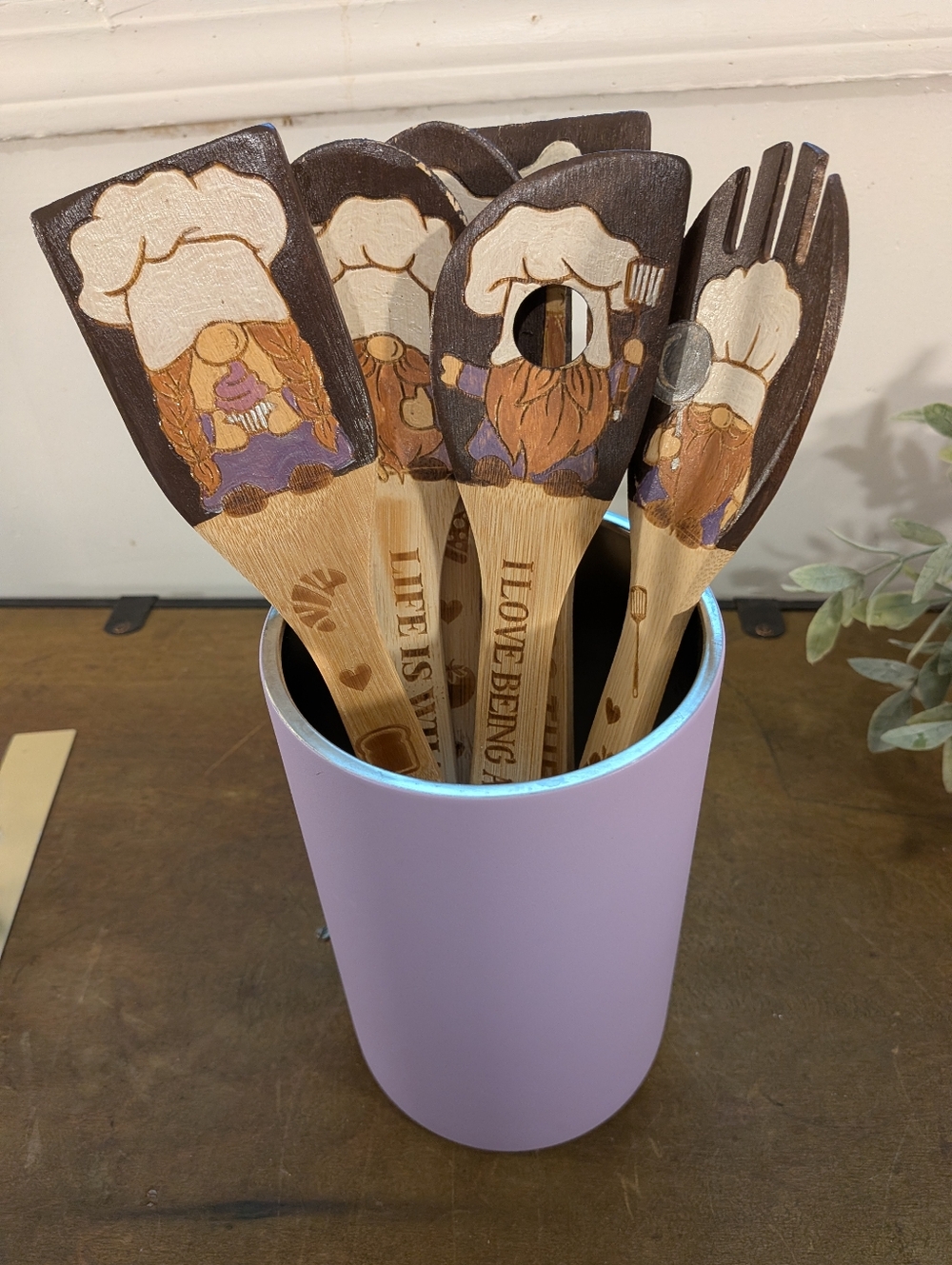 Gnome Chef Decorative Wooden Cooking Spoons Set of 6